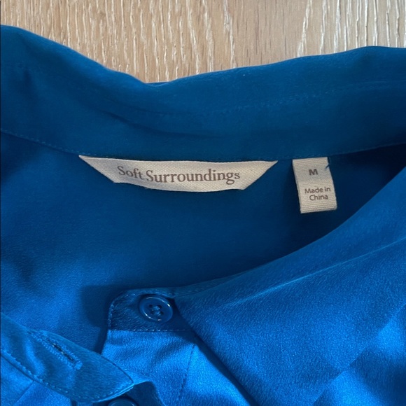 Soft Surroundings blue Teal Button-Up Blouse 100% silk long sleeve casual - Picture 2 of 7